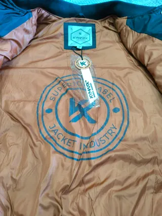 Cazadora universitaria chico azul y naranja