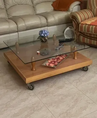 Mesa de centro cristal y madera