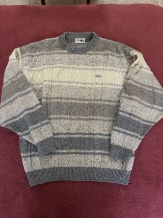 Jersey Lacoste Hombre Gris y Blanco