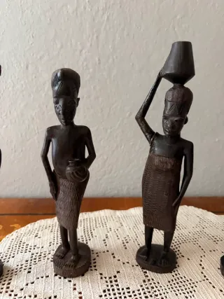 Set 4 Statuine Africane Vintage Legno Intagliato