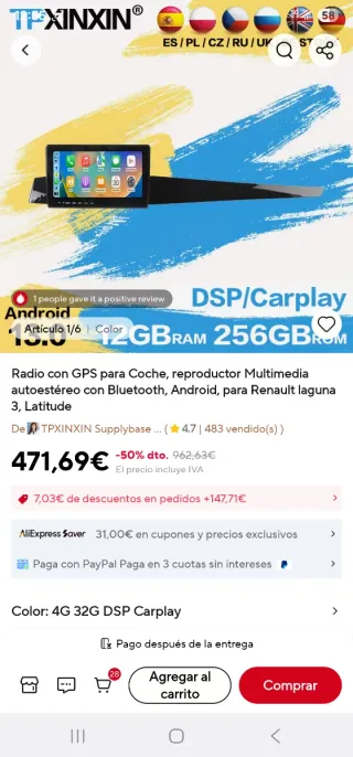 Radio Android GPS Renault Laguna 3/Latitude