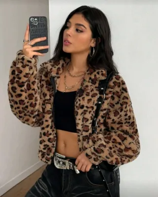 Chaqueta pelo leopardo cremallera