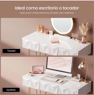 Tocador/Escritorio blanco con taburete rosa