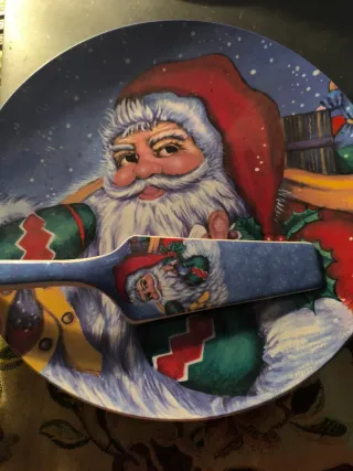 Piatto da torta con paletta Babbo Natale