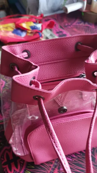 Bolso Mochila Rosa Transparente