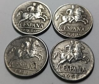 Lote 4 monedas 10 cent. Franco 1940-41-45-53