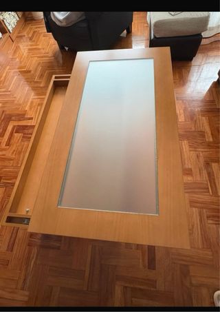 Mesa de salón elevable madera y cristal