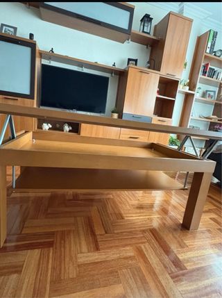 Mesa de salón elevable madera y cristal