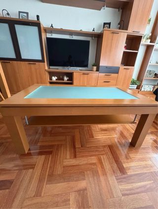 Mesa de salón elevable madera y cristal