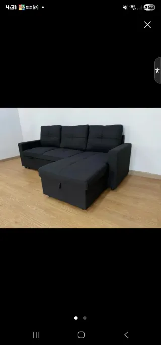 Sofá Cama Chaise Longue Negro con Arcón