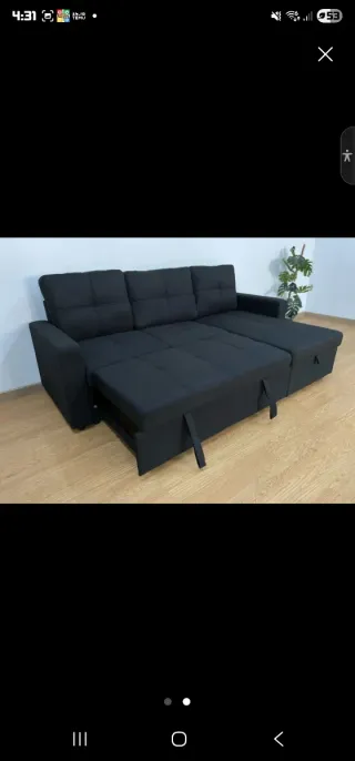 Sofá Cama Chaise Longue Negro con Arcón