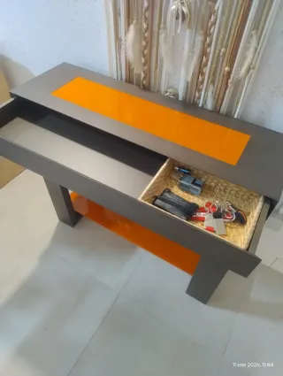 Consola d'ingresso in legno e vetro arancione