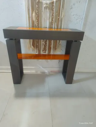 Consola d'ingresso in legno e vetro arancione