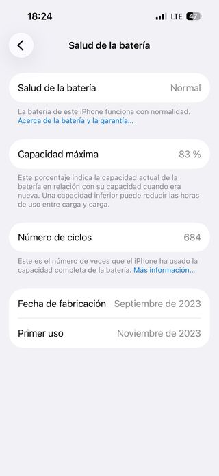 Vendo iPhone 15 de 256 gb con batería al 83%.