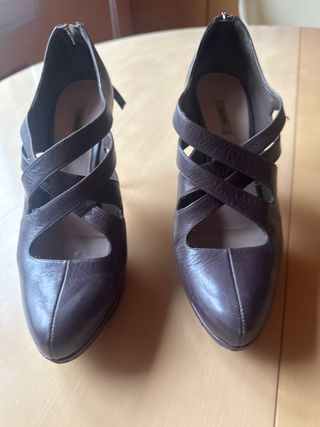 Zapatos de tacón cuero marrón talla 38.5 tacon 8 c
