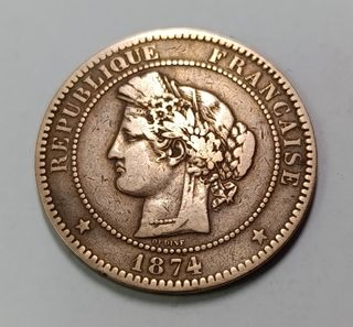 Moneda 10 céntimos Francia 1874 Marianne