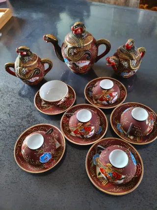 Juego de té porcelana china dragones