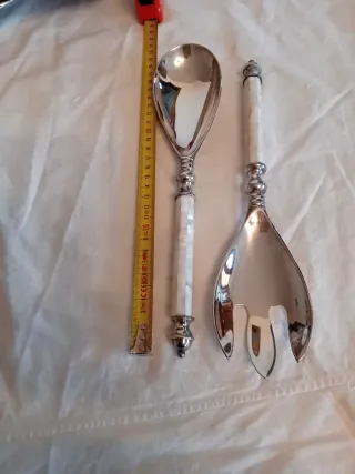 Posate Insalata Vintage Argento e Bianco