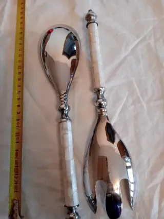 Posate Insalata Vintage Argento e Bianco