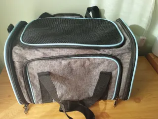 Maleta Transporte Mascotas Gris y Azul