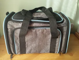 Maleta Transporte Mascotas Gris y Azul