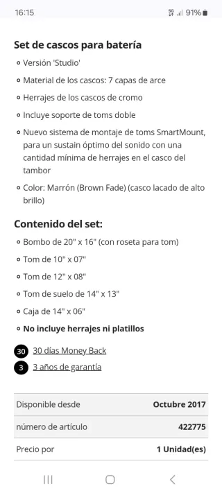 Batería profesional Sonor en buen estado
