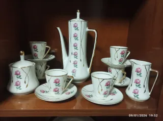 Juego de café porcelana rosas