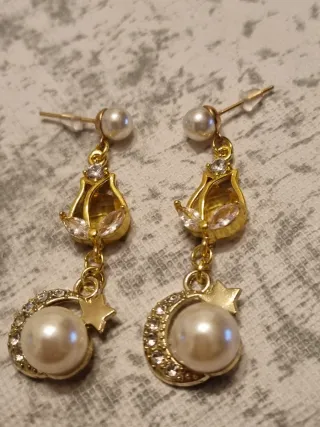 Orecchini pendenti perle e stelle oro