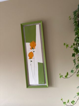 Cuadro decorativo flores naranjas marco verde