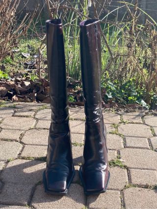 Stivali in pelle alti tacco quadrato