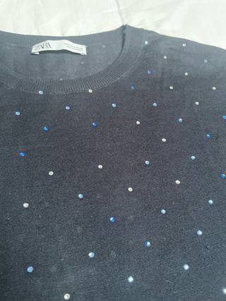 Jersey Zara Azul con Detalles Brillantes