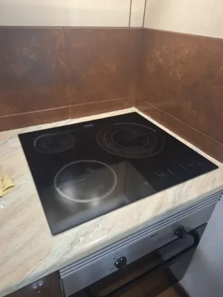 Placa vitrocerámica negra marca Zanussi.