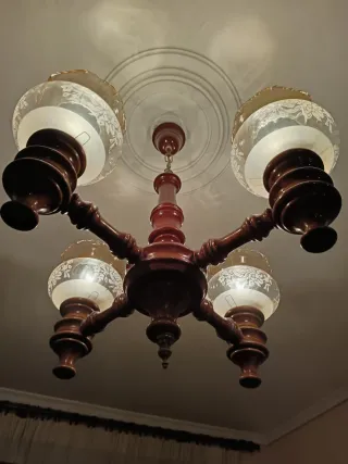 Lámpara de techo madera años 70 Vintage