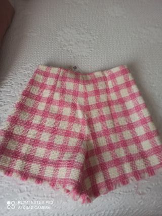 Falda cuadros rosa y blanco