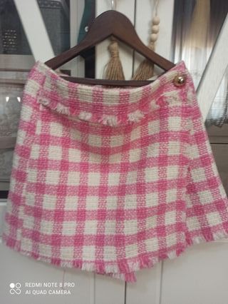 Falda cuadros rosa y blanco