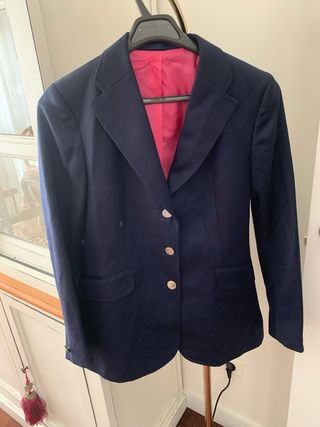 Chaqueta lana azul forro rosa T40