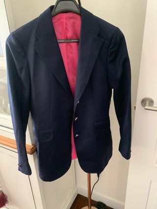Chaqueta lana azul forro rosa T40