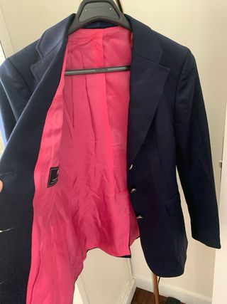 Chaqueta lana azul forro rosa T40