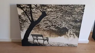 Cuadro paisaje árbol y banco