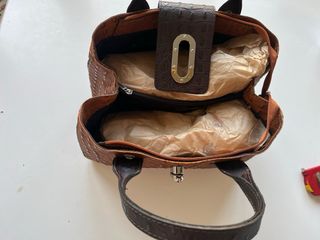 Bolso Vera Italy Marrón y Negro Piel Cocodrilo