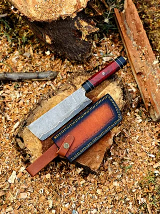 Coltello Damasco Artigianale con Fodera in Pelle