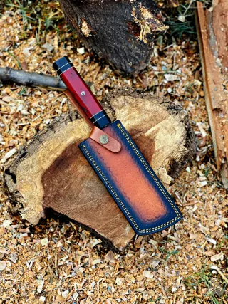 Coltello Damasco Artigianale con Fodera in Pelle