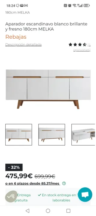 Aparador blanco con patas de madera