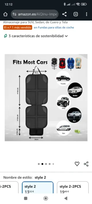 Protector asiento coche negro