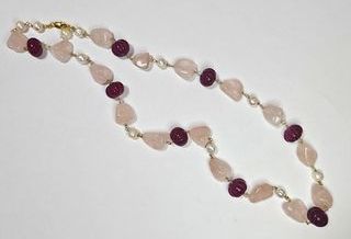 Collana gold filled 18kt calcedonio rubini perle