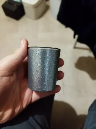 Portacandele glitterato effetto metallo in vetro