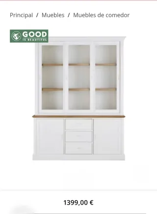 Vitrina Aparador Alacena Comedor de madera blanca