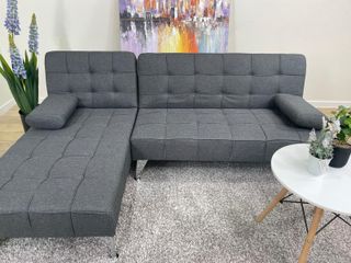 Sofá-cama chaise-longue gris oscuro
