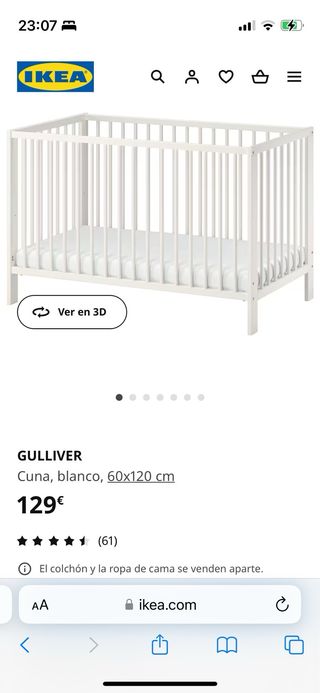 Cuna Gulliver Blanca 60x120 + Colchón