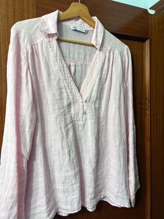Camisa Zara rosa manga larga